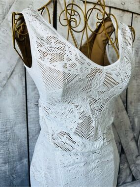 bebe White Crochet Maxi Dress